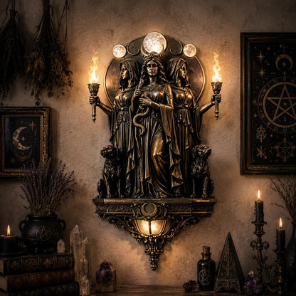 🔥Triple Goddess Hecate LED Wall Sconce – Wiccan Witchy Torch Wall Light