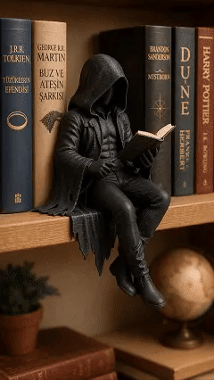 🔥LAST DAY 60% OFF - 💀🖤 Gothic Reading Guardians – Skeleton & Demon Shelf Sitter Figurines🔥