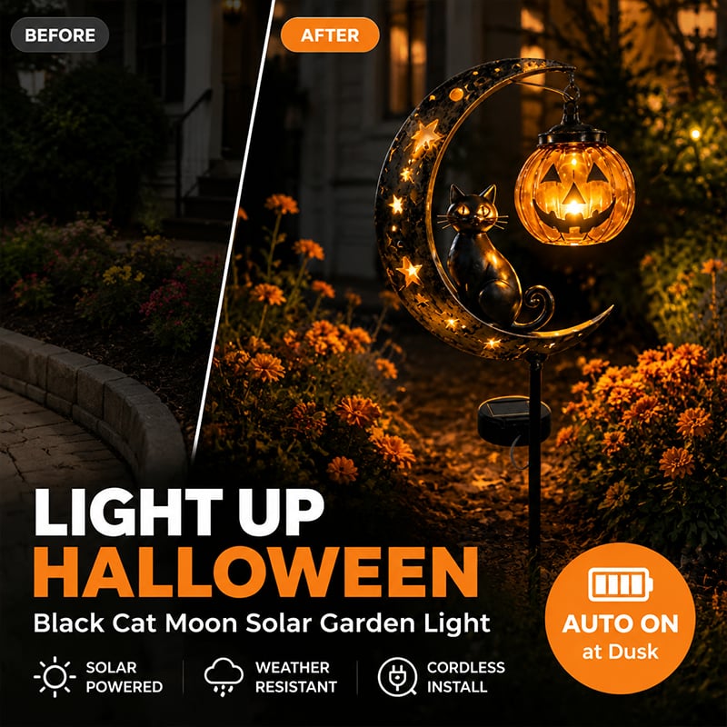 🐈‍⬛🌙 Halloween Black Cat Moon Ground Lamp
