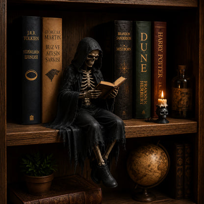 🔥LAST DAY 60% OFF - 💀🖤 Gothic Reading Guardians – Skeleton & Demon Shelf Sitter Figurines🔥