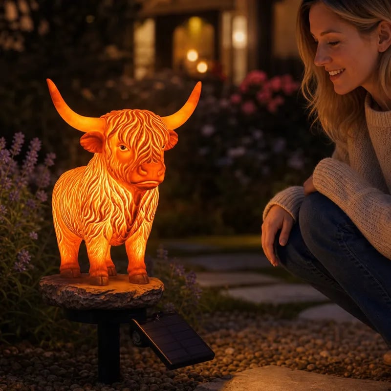 🔥Last Day 49% OFF 💡🐮 Solar Highland Cow Light