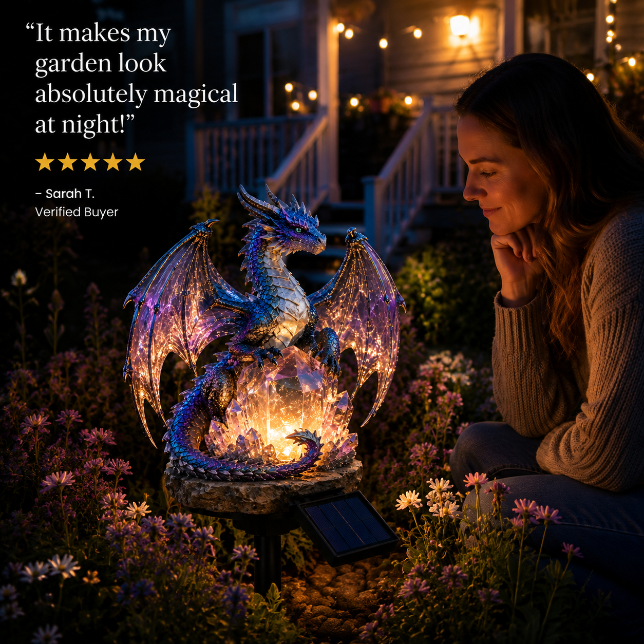 🐉 Mystical Amethyst Crystal Dragon Solar Light – Enchanted Garden Decor