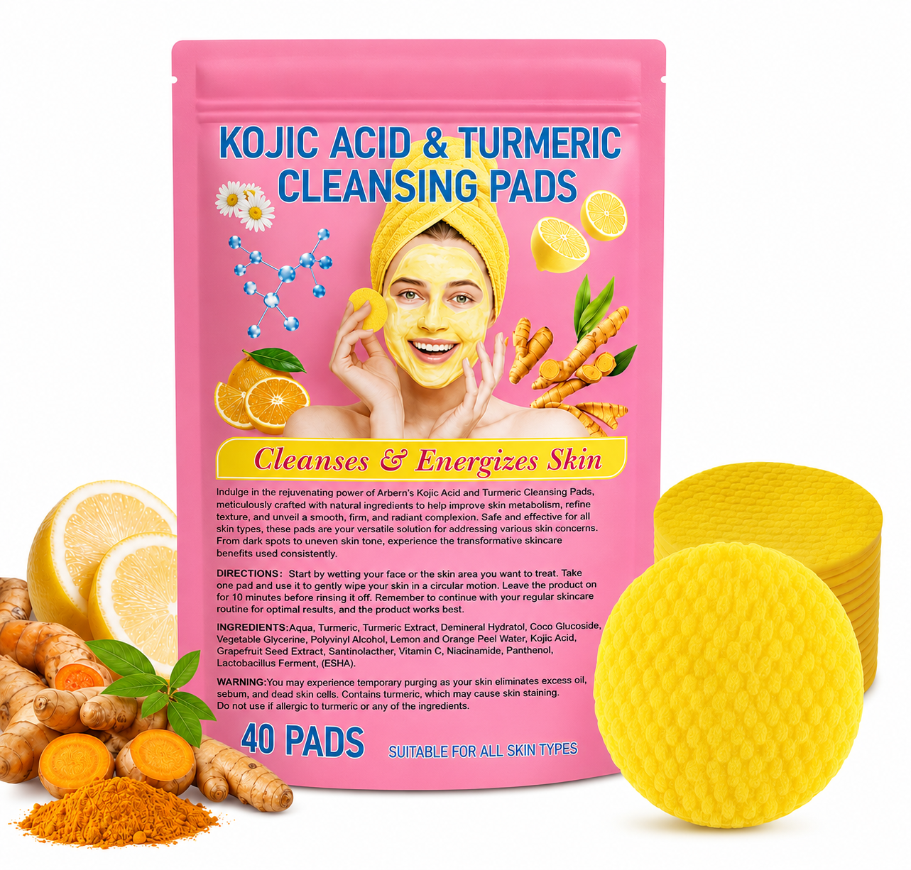 🏆#1 Bestseller🏆 - ✨Turmeric Cleansing Exfoliating Pads Facial Cleansing Skincare🫚🌿