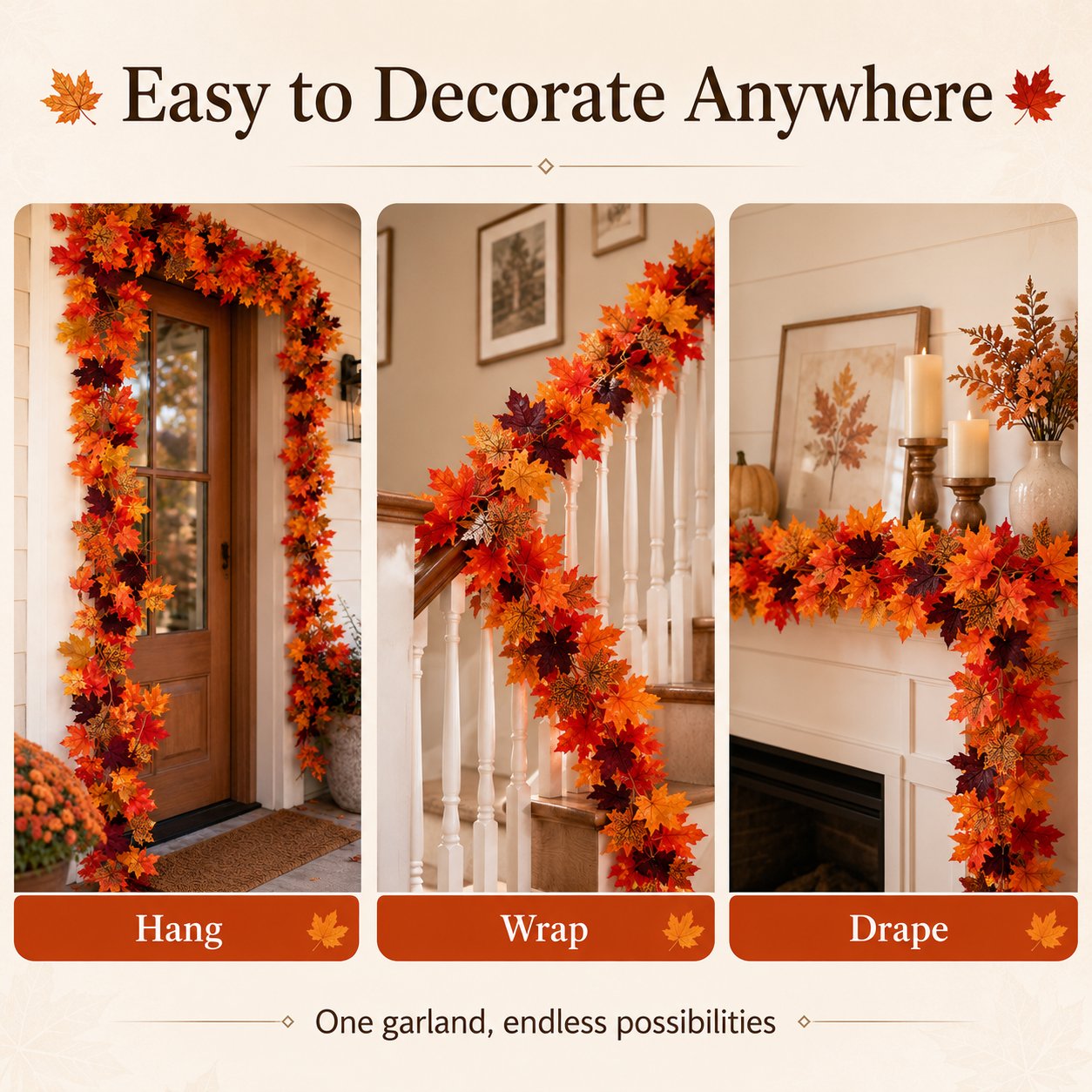 🍁 50% OFF Limited Time – Artificial Maple Leaf Garland | Instant Fall Home Decor for Cozy Autumn & Thanksgiving