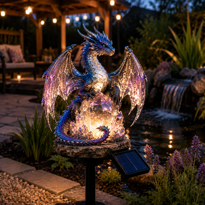🐉 Mystical Amethyst Crystal Dragon Solar Light – Enchanted Garden Decor