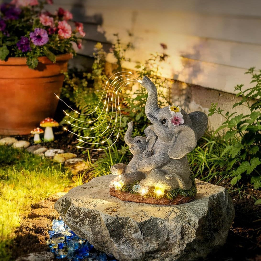 Solar Tabby Cat Garden Statue with Lantern Light