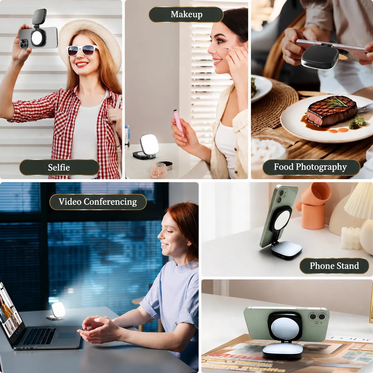 Magnetic Selfie Light for Phone with 5 CCT Settings and Mirror