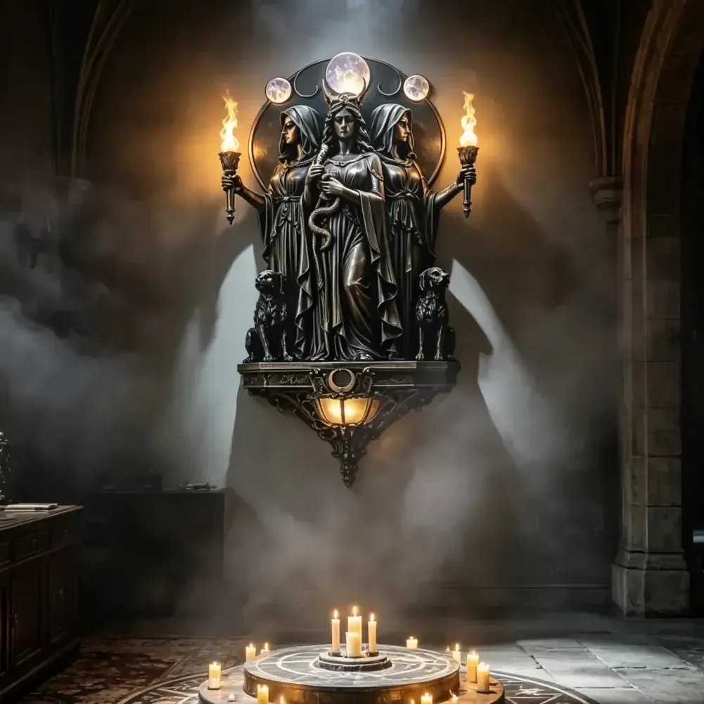 🔥Triple Goddess Hecate LED Wall Sconce – Wiccan Witchy Torch Wall Light