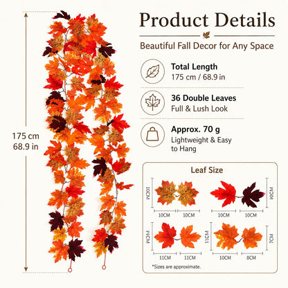 🍁 50% OFF Limited Time – Artificial Maple Leaf Garland | Instant Fall Home Decor for Cozy Autumn & Thanksgiving
