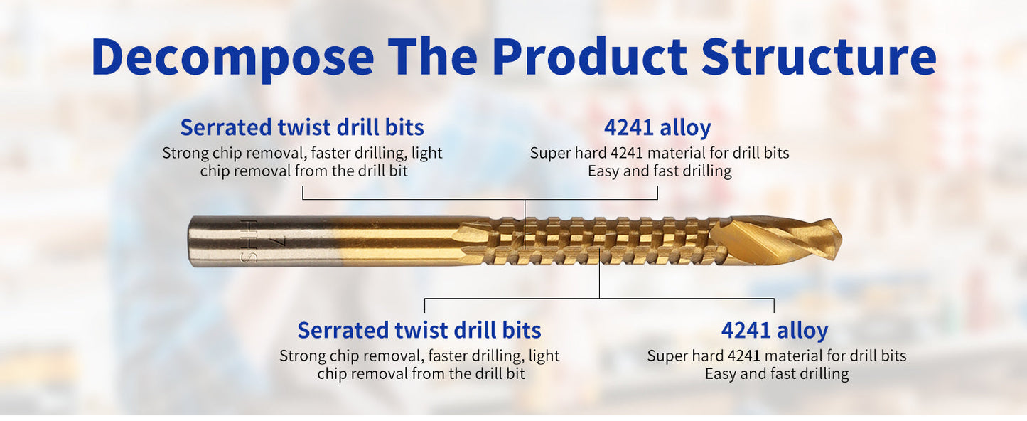 6 Pack Titanium Coated HSS Twist Drill Bits - 3-10mm