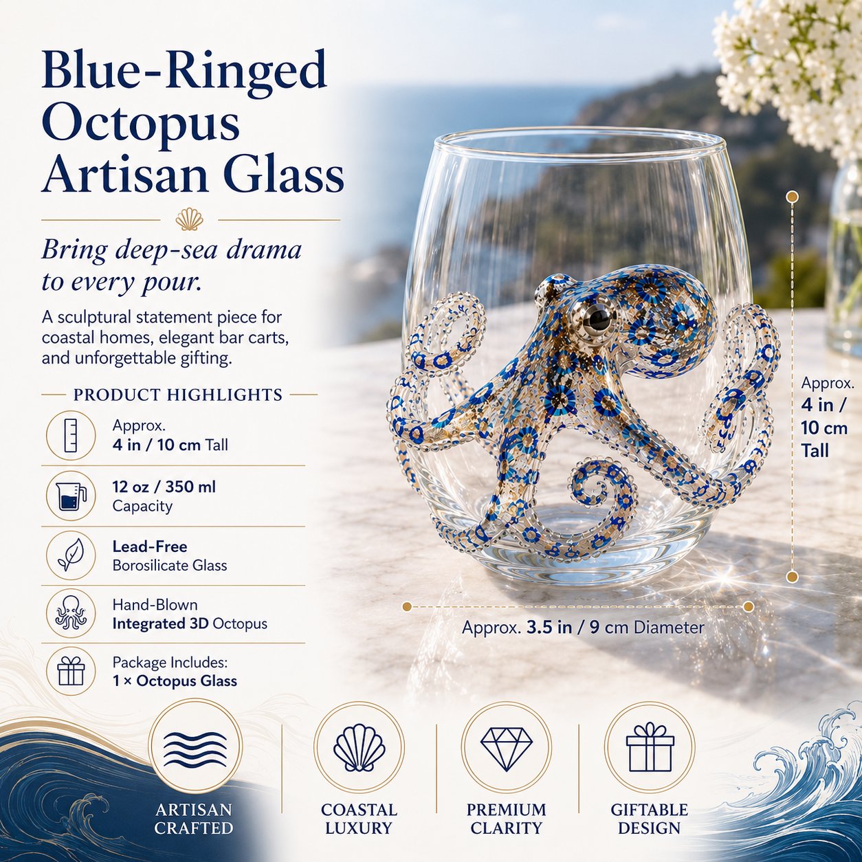 🌊The Perfect Beach House Gift🐙3D Ocean Animal Artisan Glassware Collection