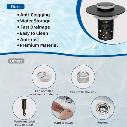 ✨ Upgraded 3-in-1 Pop Up Universal Bathroom Sink Drain Stopper - drain stopper + hair catcher + anti-clog filter