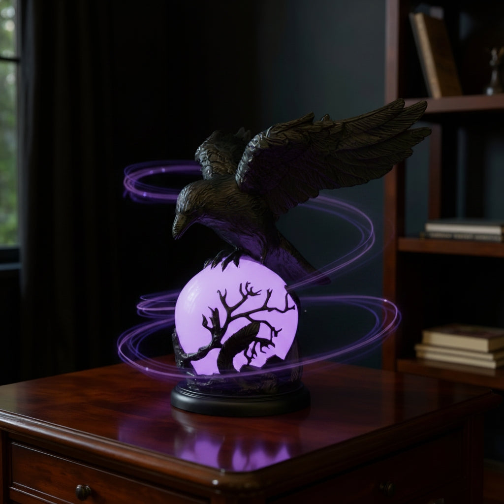 🖤 Mystical Raven Orb Lamp – Gothic Table Light for Home Decor
