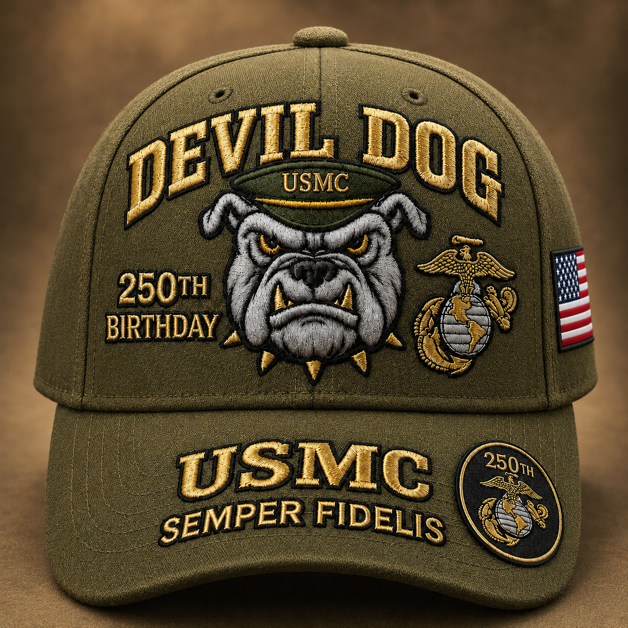 🔥 Father’s Day Sale - ❤️Handmade Devil Dog USMC 250th Birthday Commemorative Cap 🇺🇸
