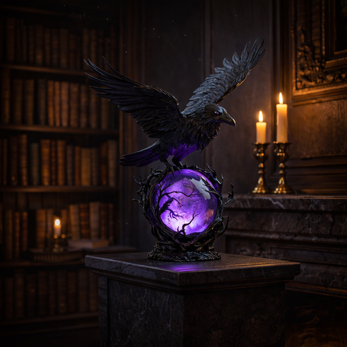 🖤 Mystical Raven Orb Lamp – Gothic Table Light for Home Decor