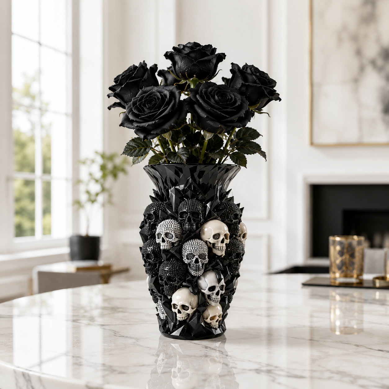 Luxury Gothic Skull Vase – Perfect for Red Roses & Dramatic Home Accent