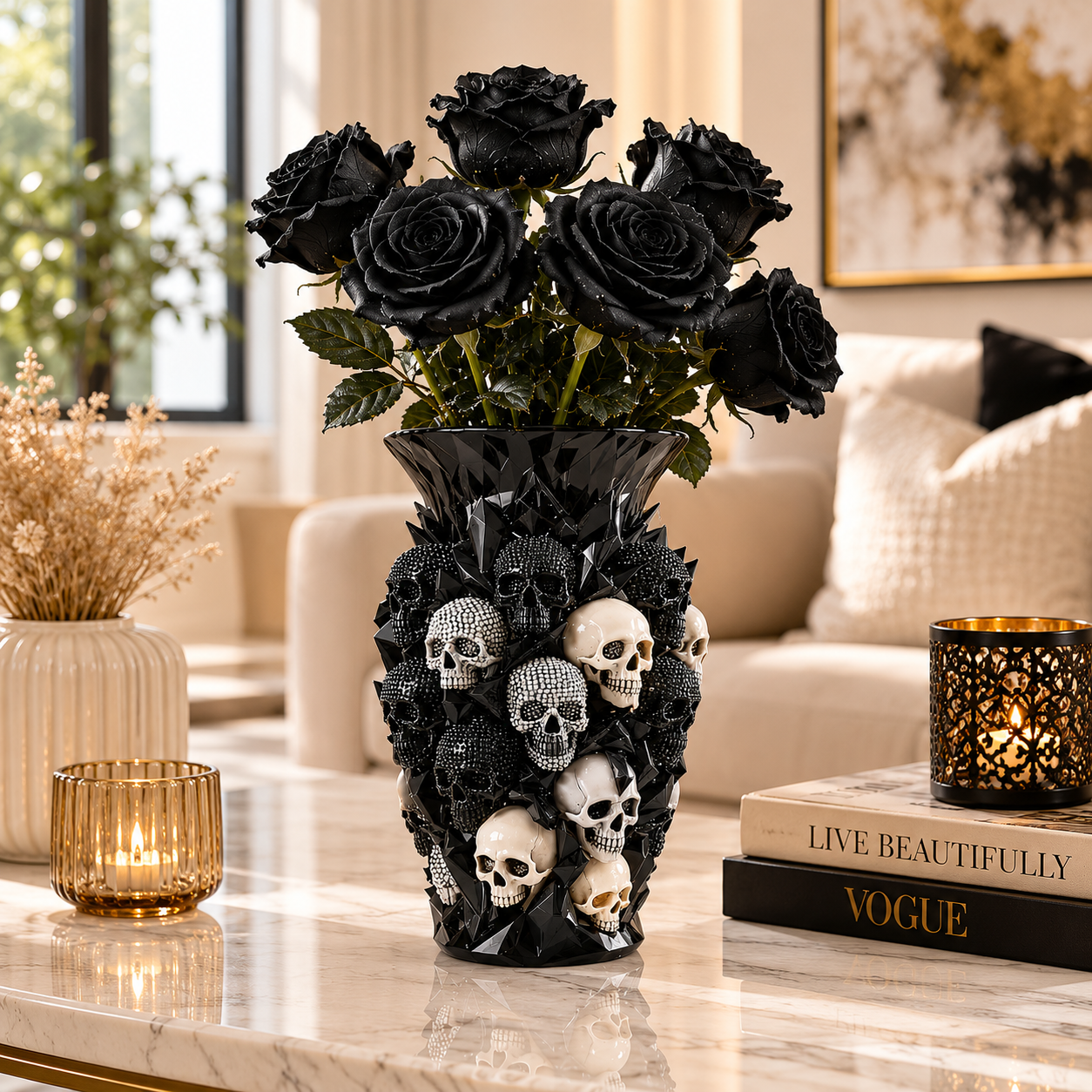 Luxury Gothic Skull Vase – Perfect for Red Roses & Dramatic Home Accent