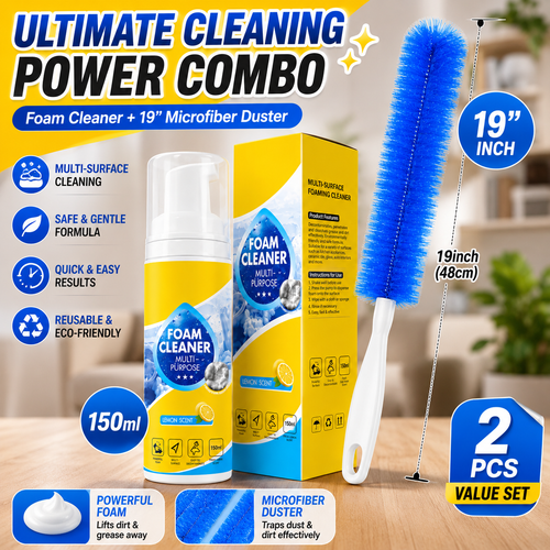 🧽✨ 2-in-1 Home Cleaning Bundle—Foam Cleaner + Fan Cleaner Brush
