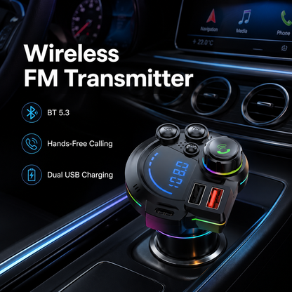 PD 30W Type-C Car Charger & Bluetooth 5.3 FM Transmitter Wireless MP3 Player with Dual USB Ports, Bass Sound Enhancer