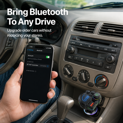 PD 30W Type-C Car Charger & Bluetooth 5.3 FM Transmitter Wireless MP3 Player with Dual USB Ports, Bass Sound Enhancer