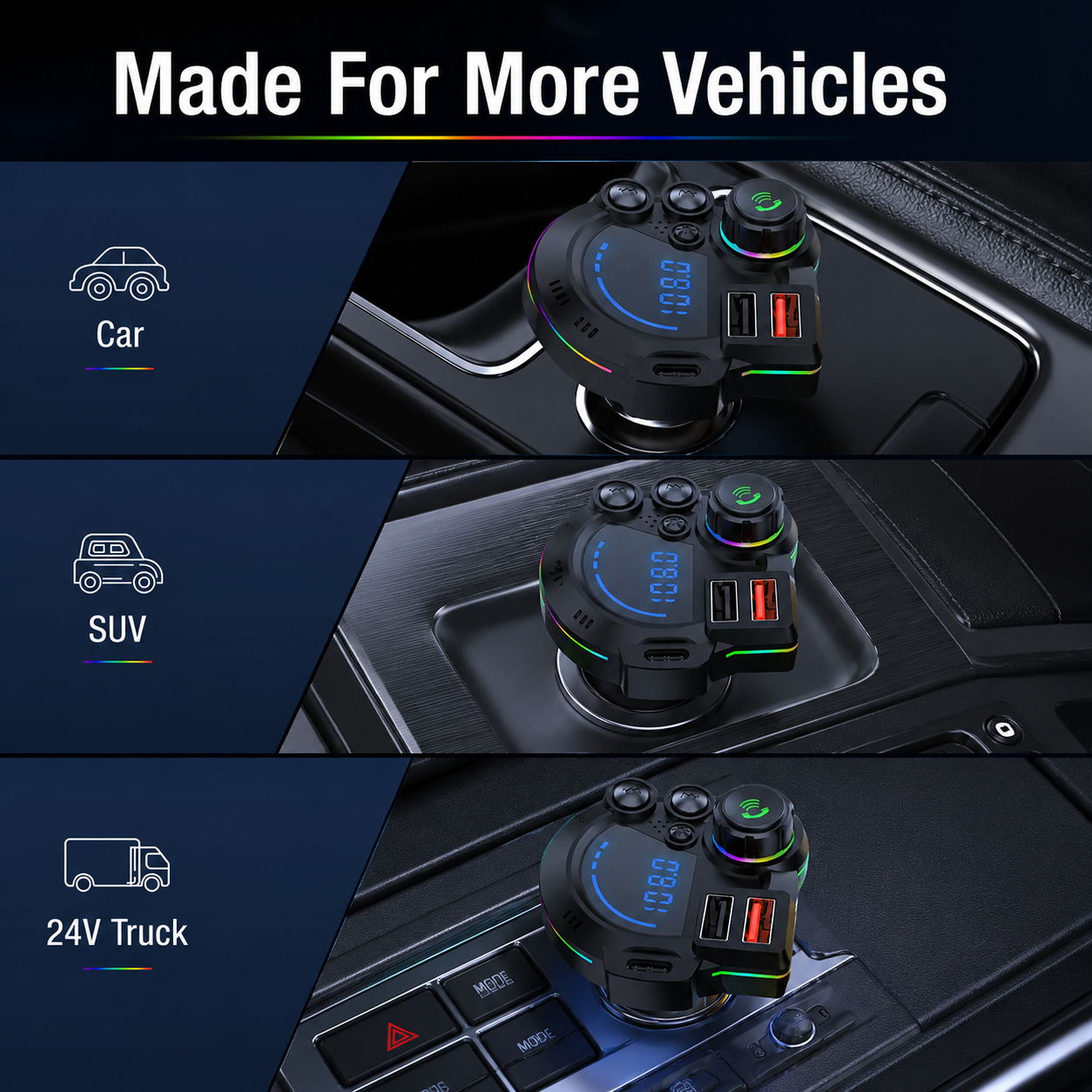 PD 30W Type-C Car Charger & Bluetooth 5.3 FM Transmitter Wireless MP3 Player with Dual USB Ports, Bass Sound Enhancer