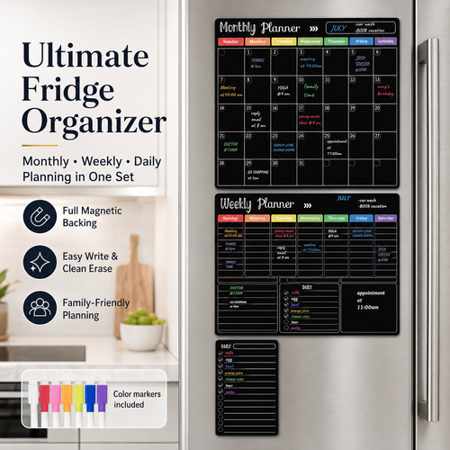 📅 Black Magnetic Dry Erase Boards Set of 3 | Ultimate Fridge Organizer & Planner ✨