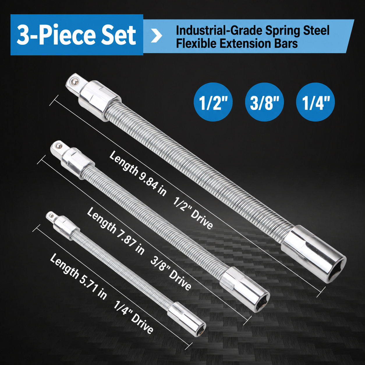 🛠 Tight Space Lifesaver | 1/2-Inch 35cm Flexible Socket Wrench Extension Bar Set ⚡