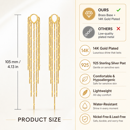 🔥Limited Time 50% Off✨14K Gold Plated Long Tassel Earrings for Women