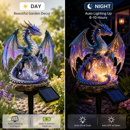 🐉 Mystical Amethyst Crystal Dragon Solar Light – Enchanted Garden Decor