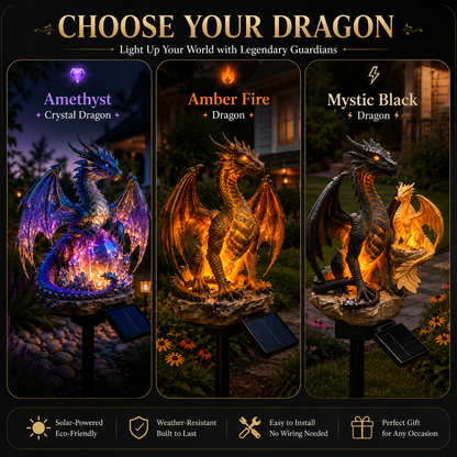 🐉 Mystical Amethyst Crystal Dragon Solar Light – Enchanted Garden Decor