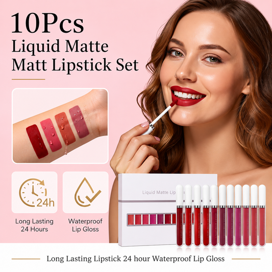 2026 Hot 58% OFF💖10Pcs Liquid Matte Matt Lipstick Set, Long Lasting Lipstick 24 hour Waterproof Lip Gloss