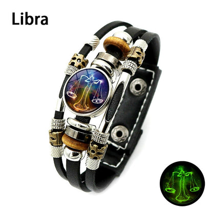 🌌 Wear Your Destiny: The 12 Zodiac Leather Bracelet 🌌