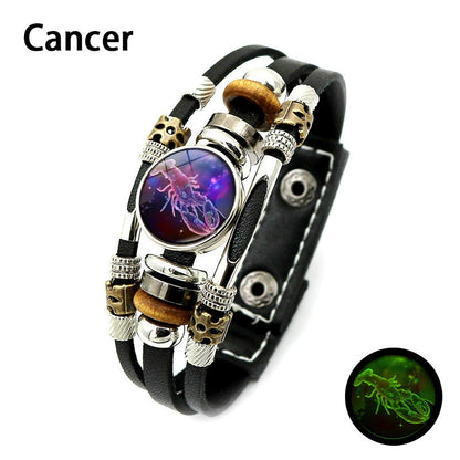🌌 Wear Your Destiny: The 12 Zodiac Leather Bracelet 🌌