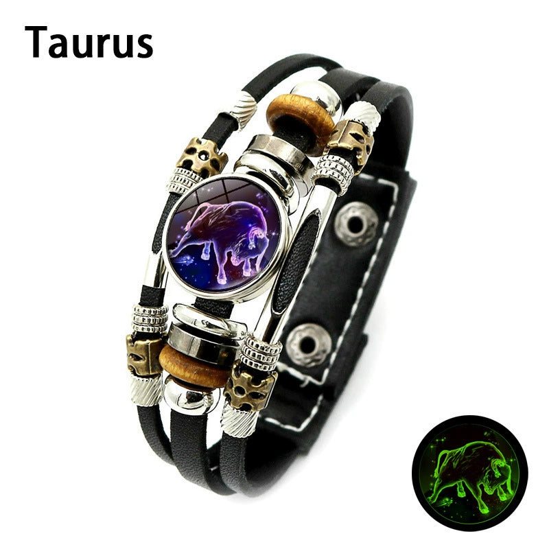 🌌 Wear Your Destiny: The 12 Zodiac Leather Bracelet 🌌