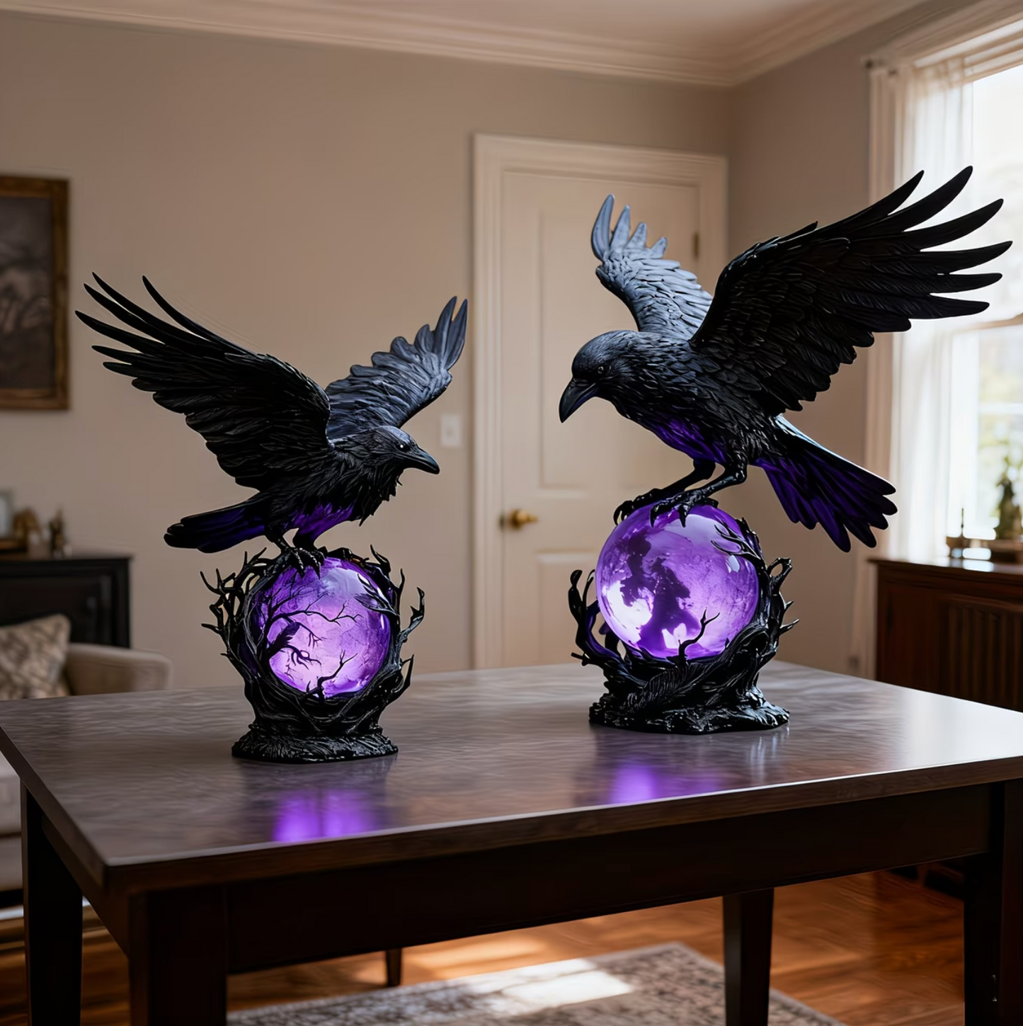 🖤 Mystical Raven Orb Lamp – Gothic Table Light for Home Decor