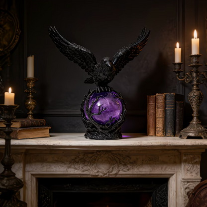 🖤 Mystical Raven Orb Lamp – Gothic Table Light for Home Decor