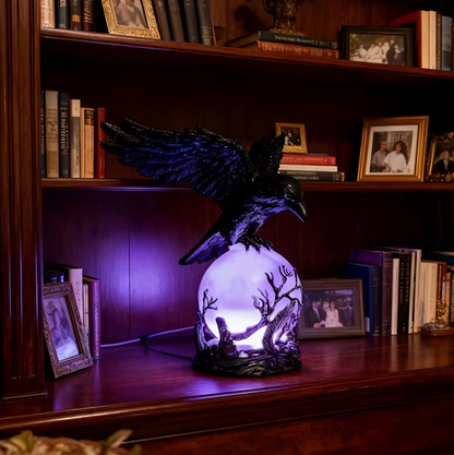🖤 Mystical Raven Orb Lamp – Gothic Table Light for Home Decor