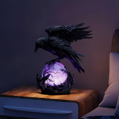 🖤 Mystical Raven Orb Lamp – Gothic Table Light for Home Decor