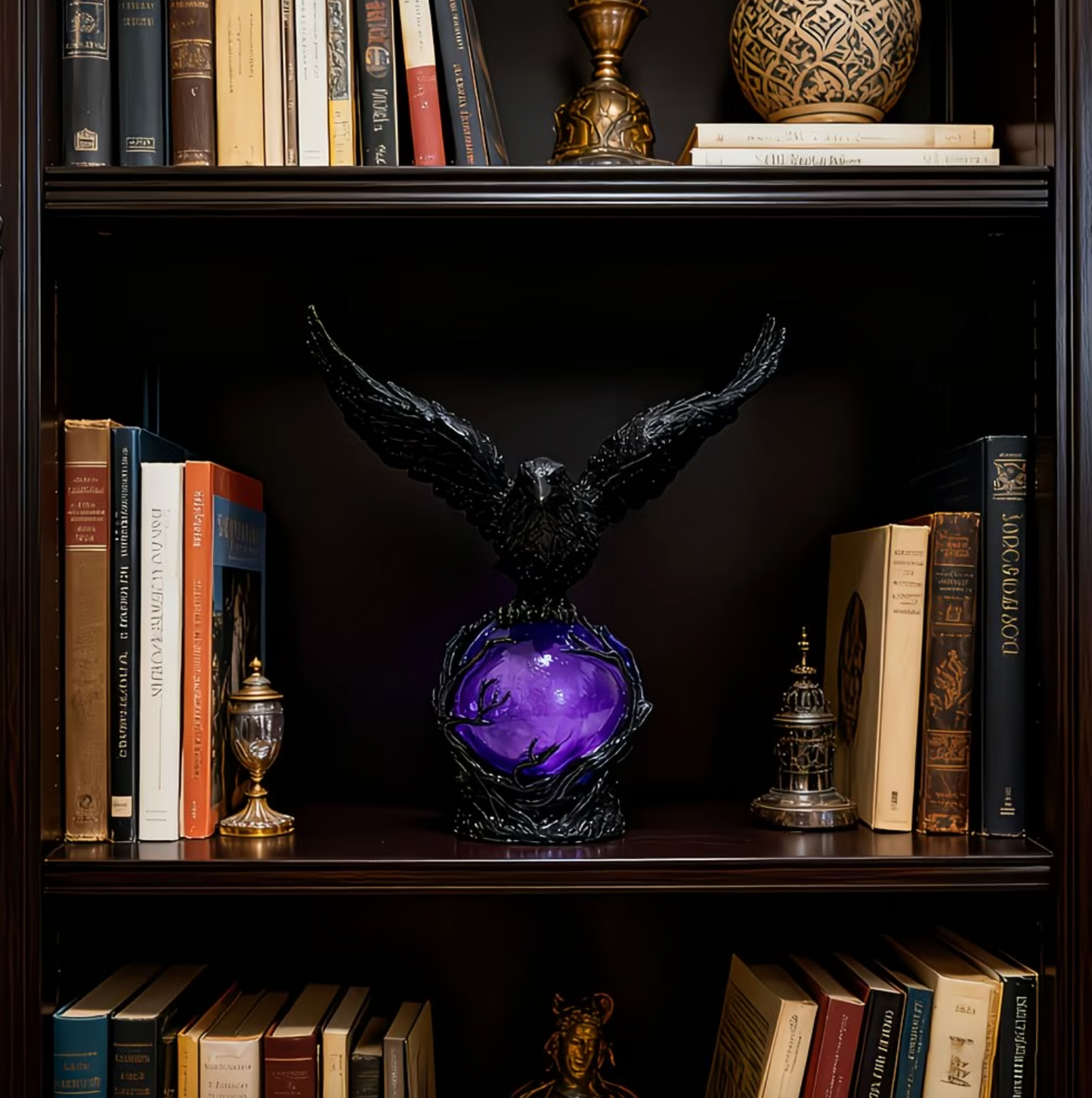 🖤 Mystical Raven Orb Lamp – Gothic Table Light for Home Decor