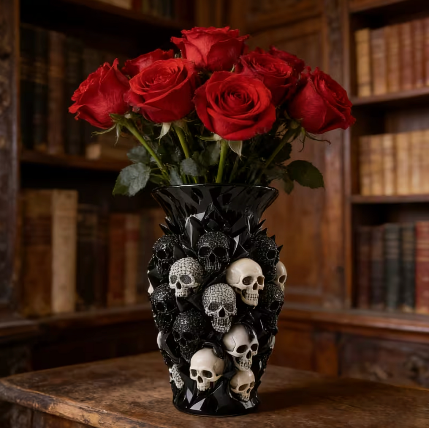 Luxury Gothic Skull Vase – Perfect for Red Roses & Dramatic Home Accent