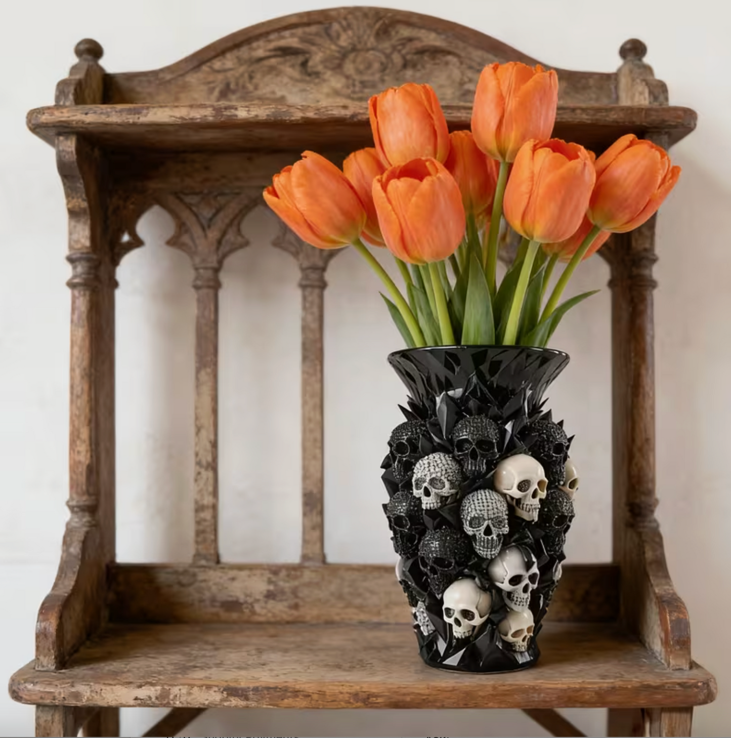 Luxury Gothic Skull Vase – Perfect for Red Roses & Dramatic Home Accent