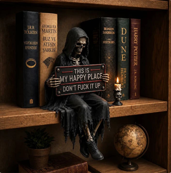 🔥LAST DAY 60% OFF - 💀🖤 Gothic Reading Guardians – Skeleton & Demon Shelf Sitter Figurines🔥
