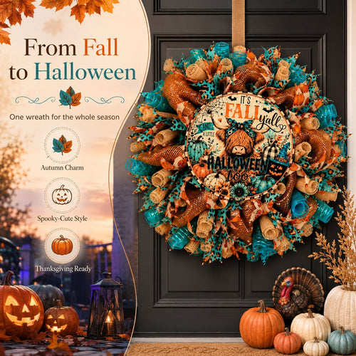 🐮🍂 Highland Cow Fall Halloween Wreath