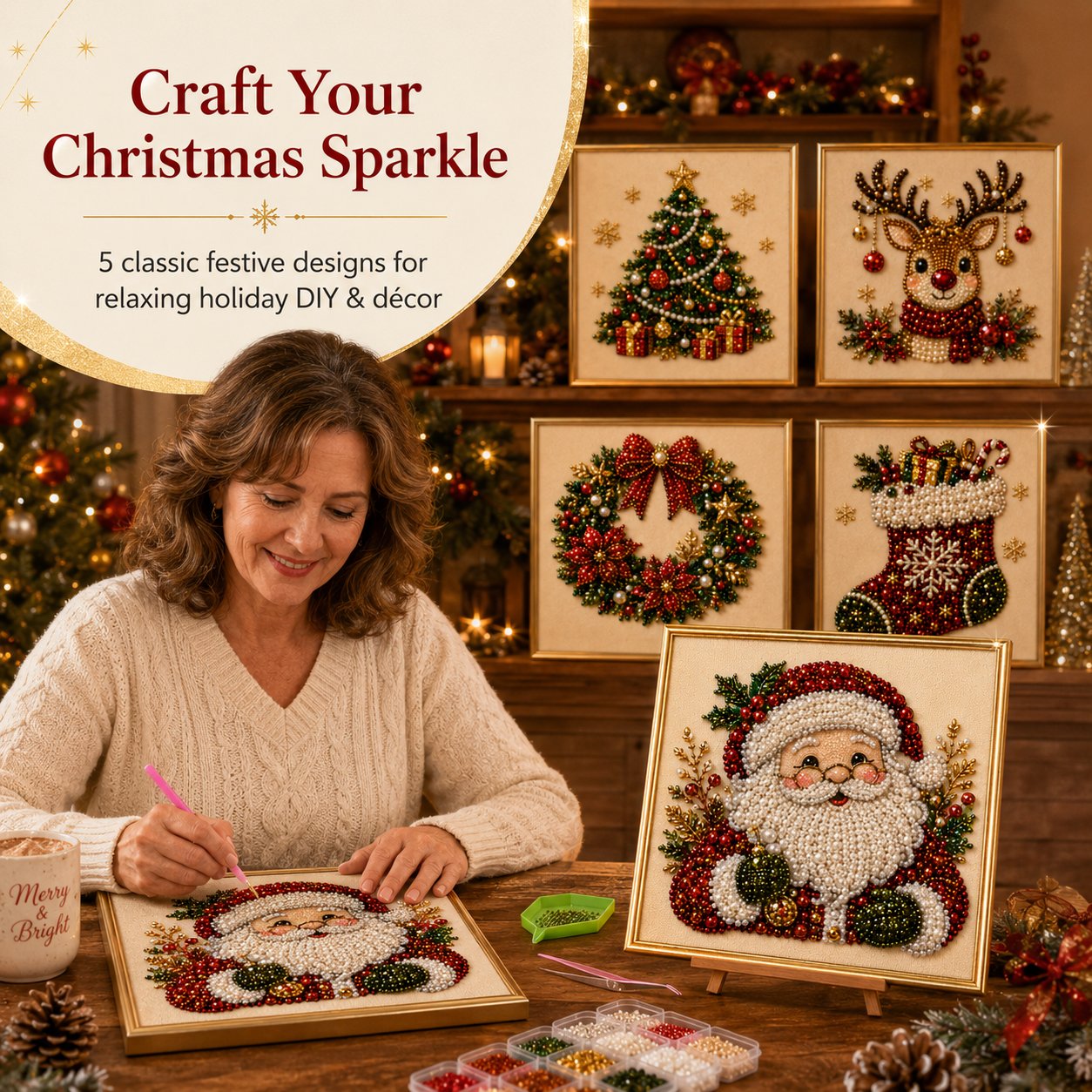 🧘Relaxing & Beginner-Friendly-💎DIY Christmas 3D Pearl Diamond Painting Art Kit With Frame