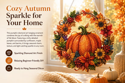🔥Last Day 50% OFF - 🍂✨Autumn Harvest Pumpkin Diamond Art Hanging Ornament Kit