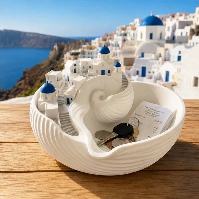 🔥Last Day 49% OFF 🌊 Hand-Painted Santorini Catchall Bowl | Limited Coastal Decor ✨