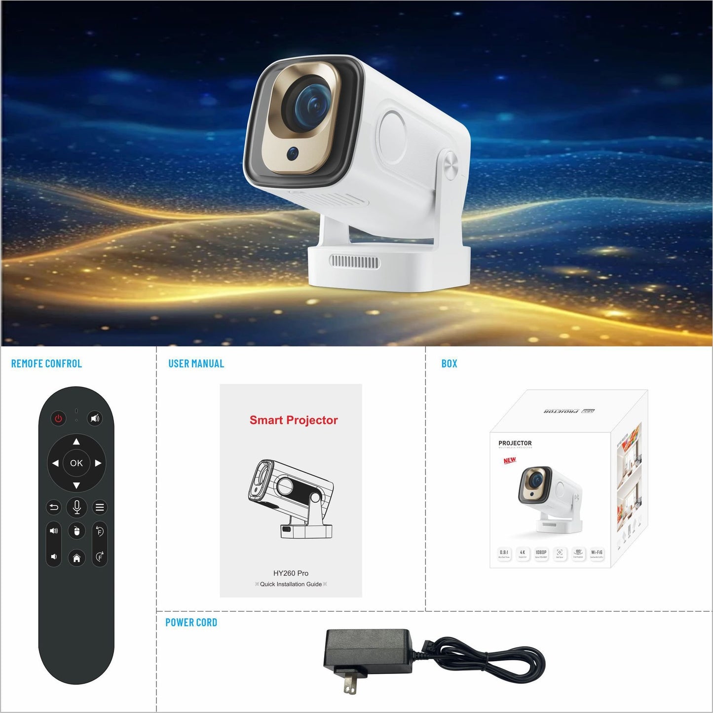 270° Rotatable Smart Mini Projector – Native 1080P, 4K Support & Auto Focus