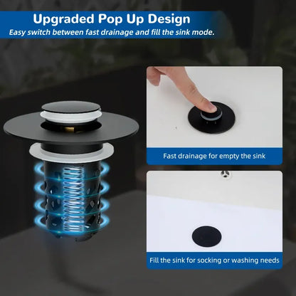 ✨ Upgraded 3-in-1 Pop Up Universal Bathroom Sink Drain Stopper - drain stopper + hair catcher + anti-clog filter