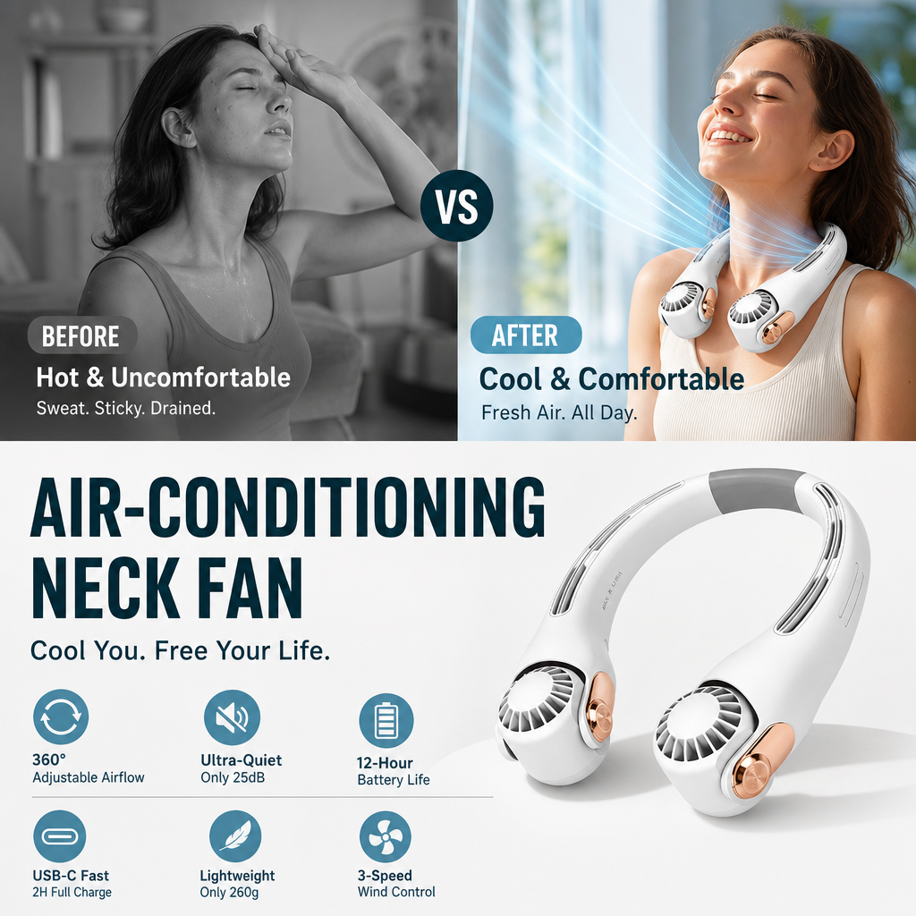 ❄️ Beat the Heat Hands-Free – 360° Neck Fan