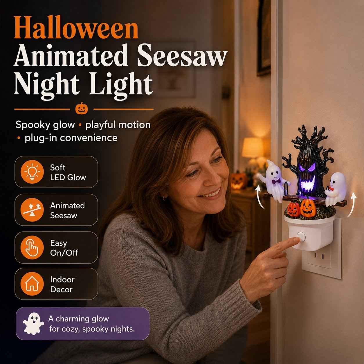 🔥LAST DAY 49% OFF🎃👻Animated Seesaw Ghost Plug In LED Night Light